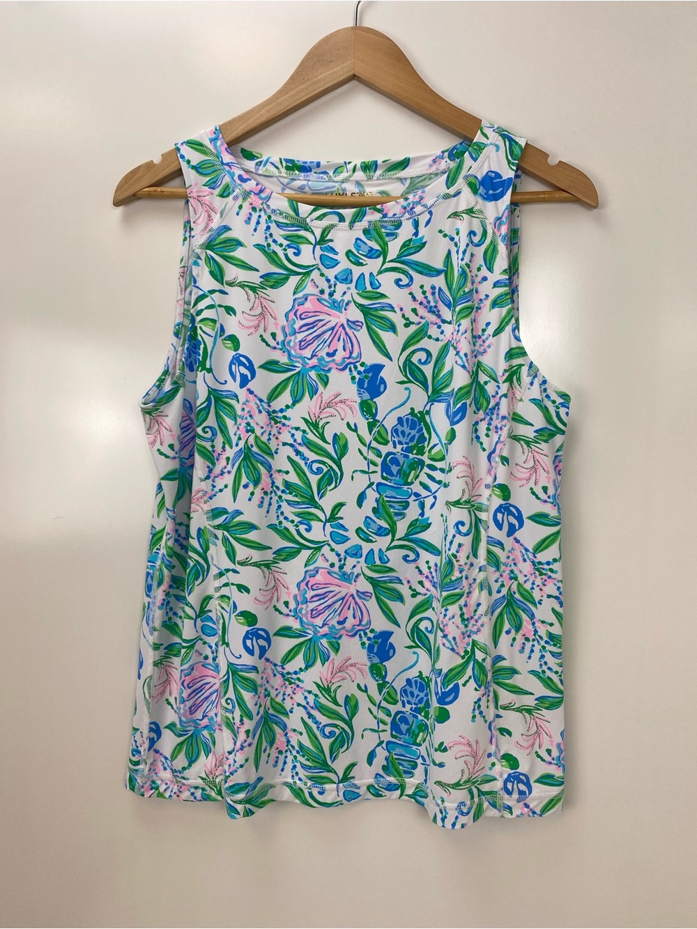 Lilly Pulitzer White Tank Top with Blue, Pink & Green Floral Print